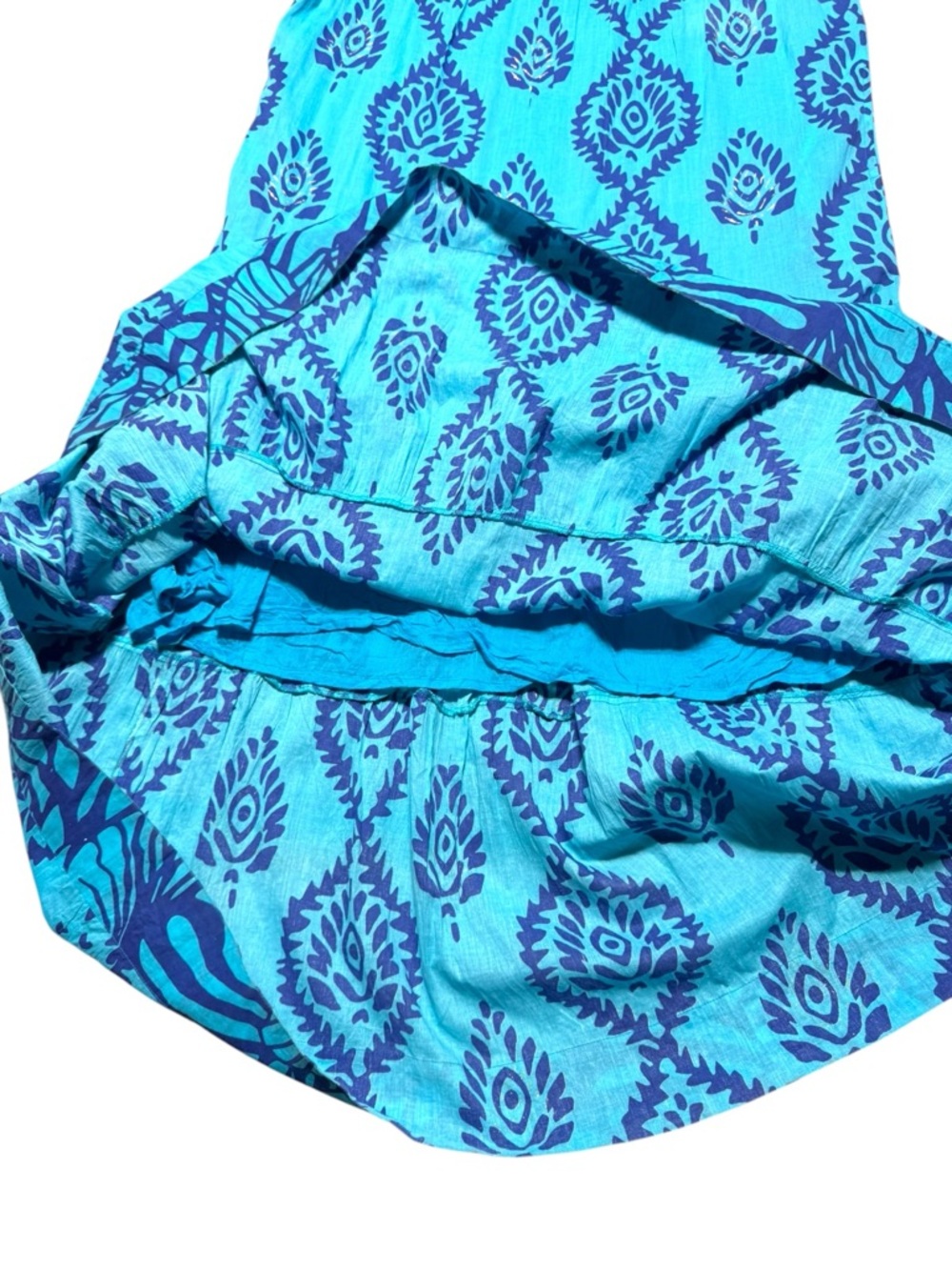 LA PLAGE Women’s Dress Large Maxi Cotton Turquoise Blue Boho Geometric Designer - Picture 6 of 11